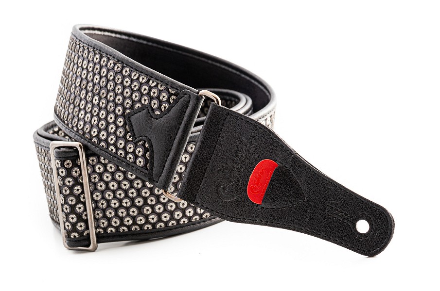 Bass and guitar strap model DISCO Black, a shiny strap made to shine on stage.